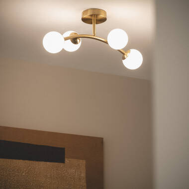Plafondlamp van Metaal en Glas  Moonlight Brass Ovo 4 Spots