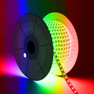 LED Strip RGB  220V SMD 60 LED / m 9,5W / m Breedte 14,5 mm in te korten om de  100cm IP65 met Controller IR