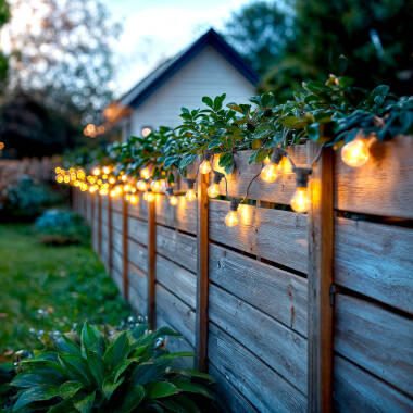 Set Lichterkette Außen IP44 10m Schwarz + 10 LED Glühbirnen Filament B22 2W A60