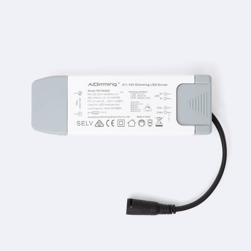Image of 1-10V Dimmable AID Driver 220-240V No Flicker Output 21-45V 500mA 21W PE18AA42
