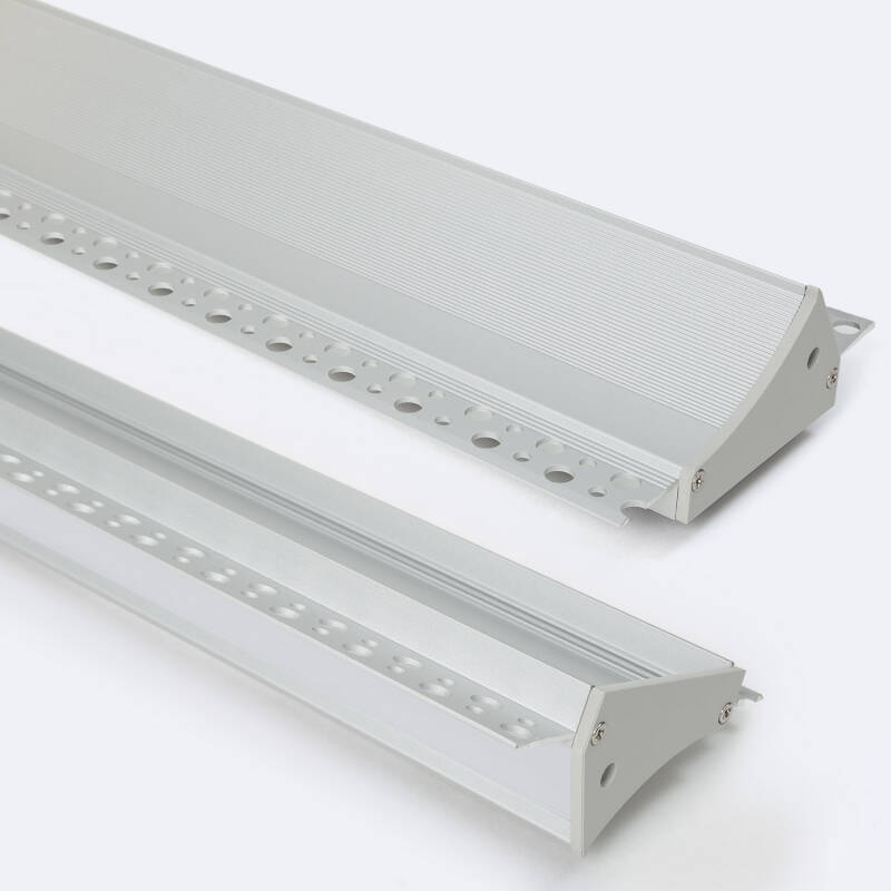 Afbeelding van Aluminium profiel met doorlopende deksel inbouw voor pleisterwerk/pladur met doorlopende deksel voor LED-strip tot 20 mm