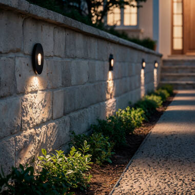 Image de Balise Murale Extérieure LED 2W Encastrable Aluminium Ronde Noir Olite