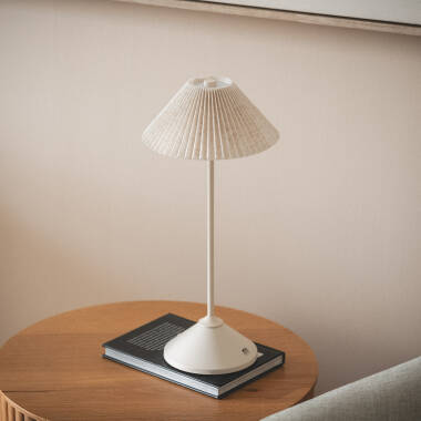 Image of Denwa 3W Portable Metal & Linnen LED Table Lamp with Rechargable Battery & USB Connection