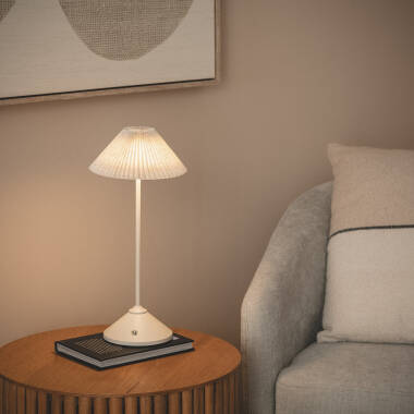 Image of Denwa 3W Portable Metal & Linnen LED Table Lamp with Rechargable Battery & USB Connection