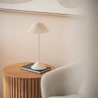 Image of Denwa 3W Portable Metal & Linnen LED Table Lamp with Rechargable Battery & USB Connection