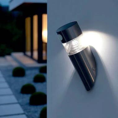Applique Murale LED Extérieure Solaire Acier Inoxydable avec Détecteur de Mouvement PIR Inti