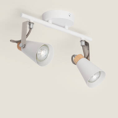 Plafonnier Orientable Métal et Bois Mara 2 Spots
