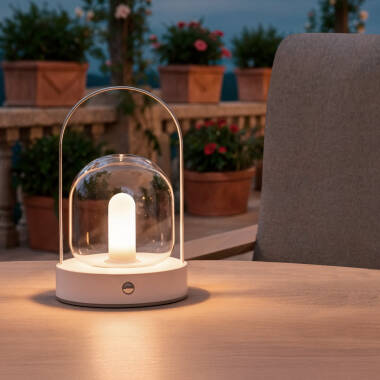 LED Tischlampe Tragbar mit wiederaufladbarem USB Akku Metall und Glas Olena