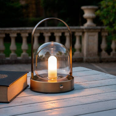 Afbeelding van Tafellamp LED 3W Metaal en Glas Draagbaar met Oplaadbare USB Batterij Olena