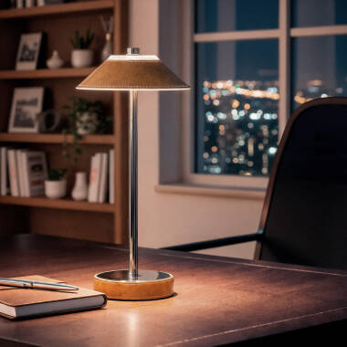 Immagine di Lampada da Tavolo LED 3W Portatile Pelle e Metallo con Batteria USB Ricaricabile Limer 