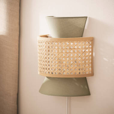 Wandleuchte Ratán und Stoff Chulu