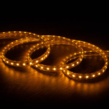 LED Strip 220V AC 60 LED/m Geel Ambar IP65 op Maat In te korten om de 100cm en 14 mm Breed