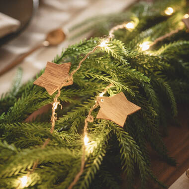 2.2m Wooden Star LED Garland Battery Operated