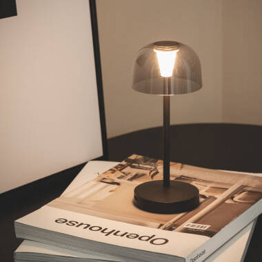 Immagine di Lampada da Tavolo LED Portatile per Esterni Metallo con Batteria USB Ricaricabile Lendora Smoke