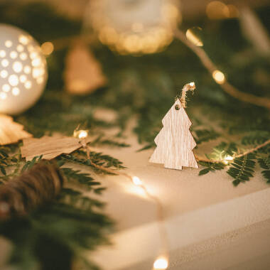 Catenaria di Luci LED Albero Legno a Pile 2.2m