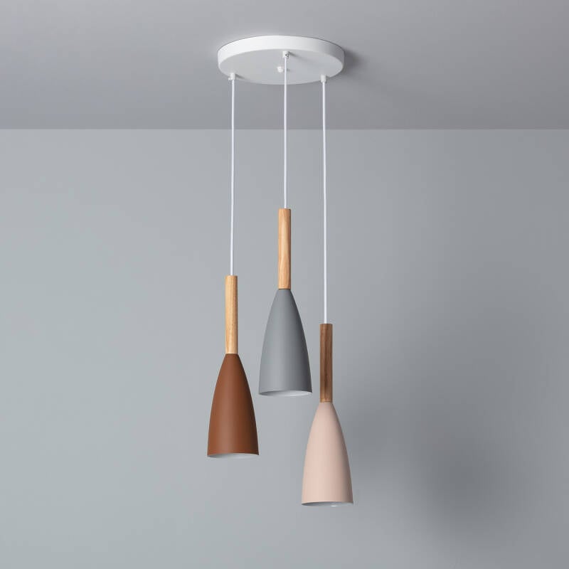 Immagine di Lampada a Sospensione in Alluminio e Legno Rain