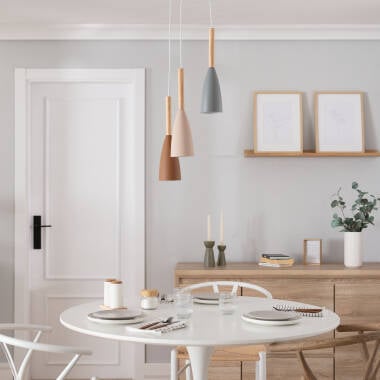 Immagine di Lampada a Sospensione in Alluminio e Legno Rain