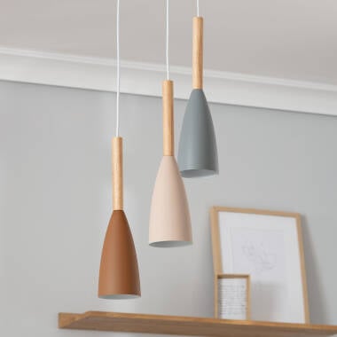 Immagine di Lampada a Sospensione in Alluminio e Legno Rain
