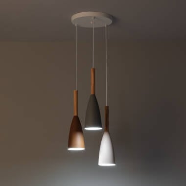 Immagine di Lampada a Sospensione in Alluminio e Legno Rain