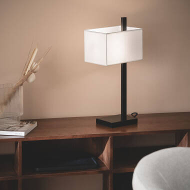 Image of Malena Metal & Fabric Table Lamp with USB Port & Tactile Switch 