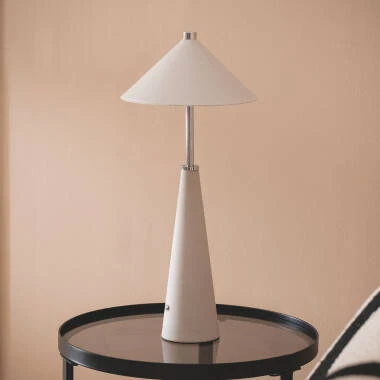 Tafellamp LED Draagbaar van Hout en Leer met oplaadbare USB-batterij
