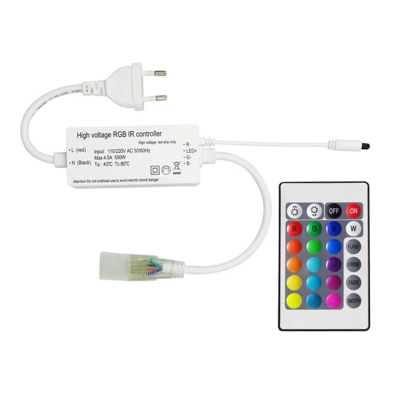 Afbeelding van RGB LED-stripcontroller 220V SMD Breedte 14,5 mm met IR-afstandsbediening
