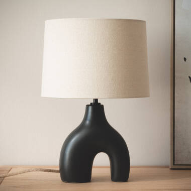 Tischlampe aus Keramik und Leinen Ginger