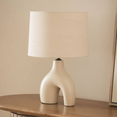 Tischlampe aus Keramik und Leinen Ginger