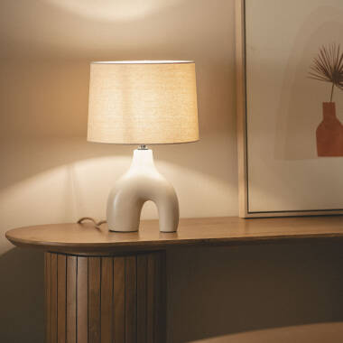 Bild von Tischlampe aus Keramik und Leinen Ginger