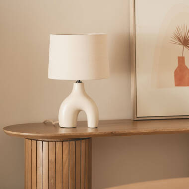 Bild von Tischlampe aus Keramik und Leinen Ginger