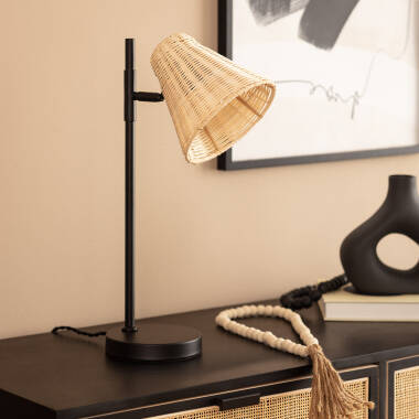 Lampada da Tavolo Metallo e Rattan Cesto