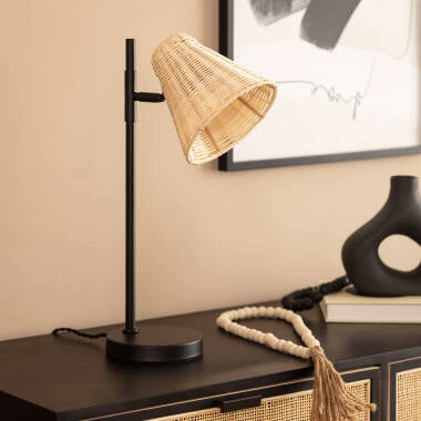 Tischlampe Metall und Rattan Cesto
