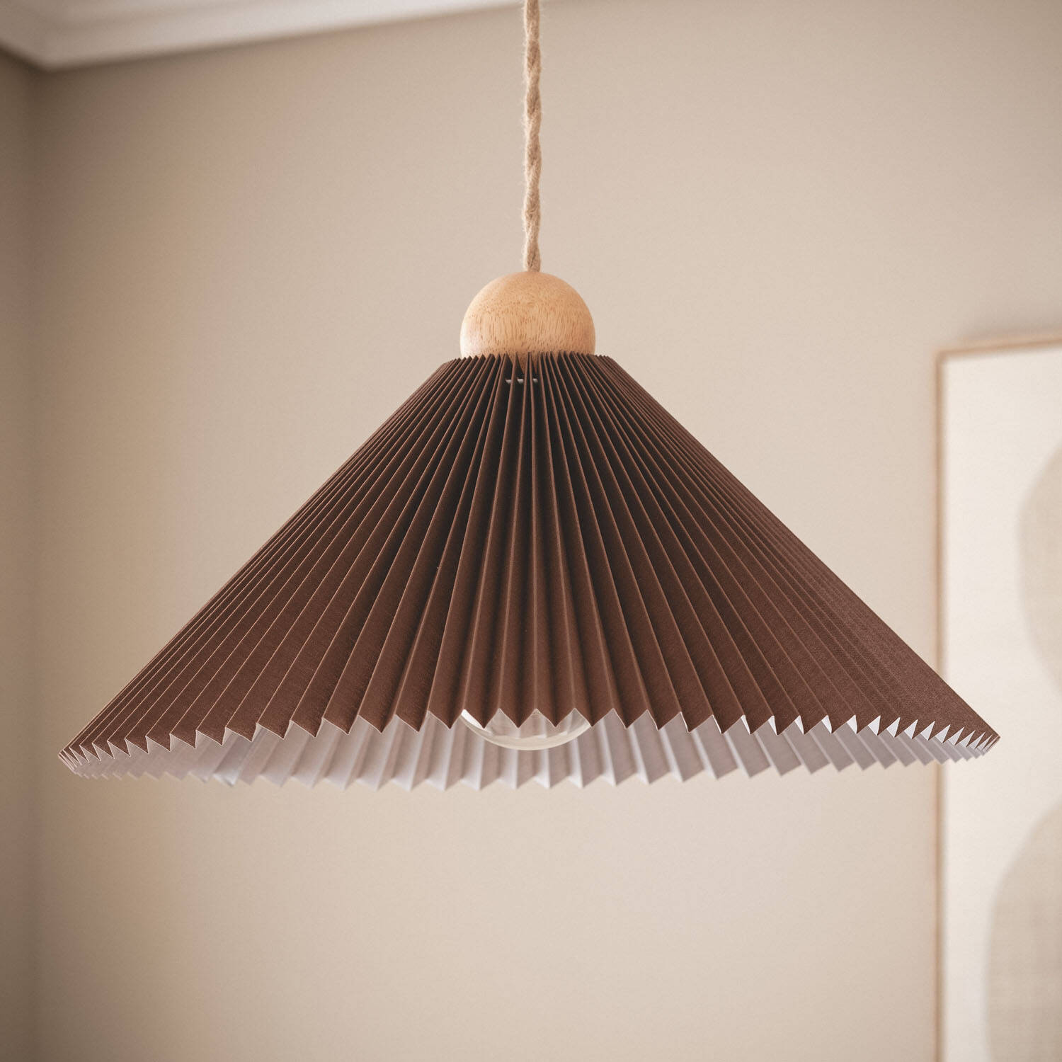 Lampa Wisząca Drewno i Materiał Luanda