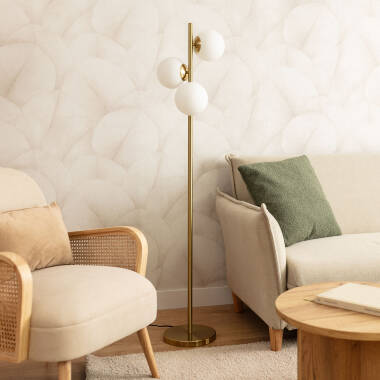 Stojací Lampa z Kovu a Skla Moonlight Brass Round pro 3xE27