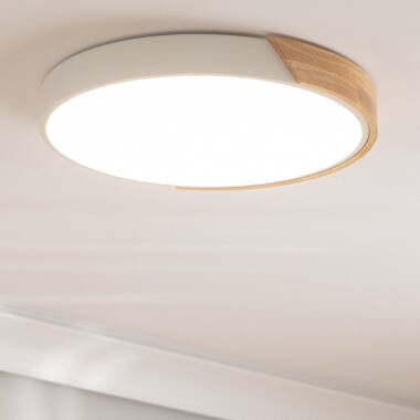 Plafondlamp LED 24 W Rond Hout en aluminium Ø418mm CCT Selecteerbaar Semi-Dari