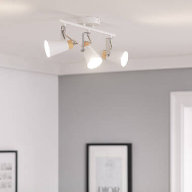 Plafonnier Orientable Métal et Bois Mara 3 Spots