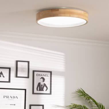 Plafonnier LED Rond Bois et Aluminium 30W CCT Sélectionnable Dari Ø570 mm