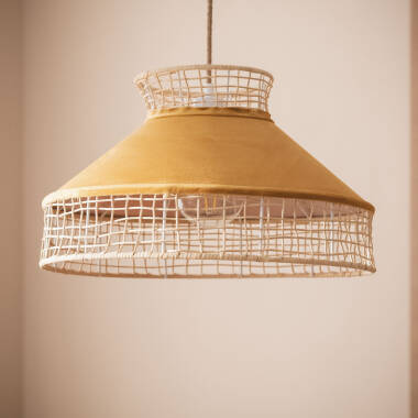 Image of Longoria Rattan & Fabric Pendant Lamp