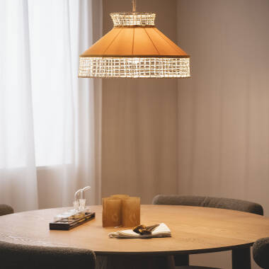 Image of Longoria Rattan & Fabric Pendant Lamp