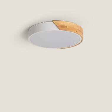 Plafondlamp LED 18 W Rond Hout en Aluminium Ø320mm CCT Selecteerbaar Semi-Dari