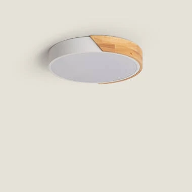 Plafoniera LED Circolare da 18 W in Legno e Alluminio, Ø 320 mm, CCT Selezionabile, Semi-Dari