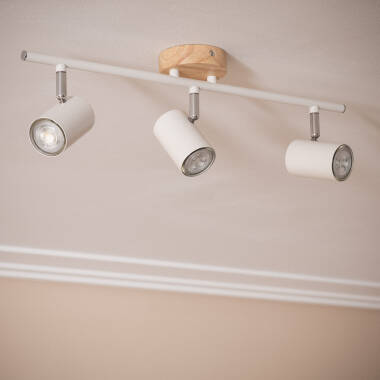 Lampada da Soffitto Orientabile Legno e Metallo 3 Faretti Albus