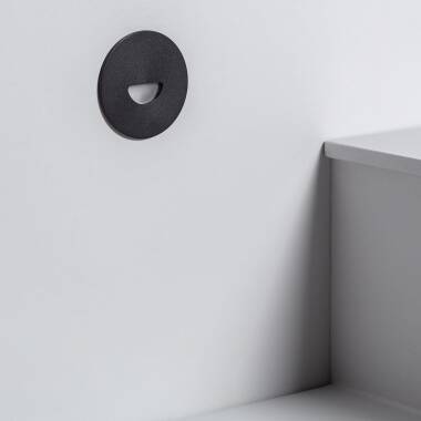 Guell 2W Round Outdoor Recessed Aluminium LED Wall Light in Black