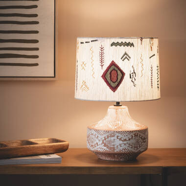 Bild von [SK] Lámpara de Mesa en Tela y Madera Agra