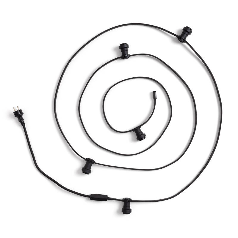 Bild von Girlanden für den Außenbereich Flaches Elektrokabel mit E27-Fassung nach Maß Schwarz