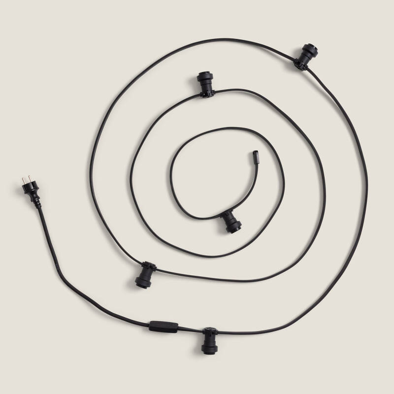 Obrázek Venkovní LED Světelná IP44 Girlanda - Řetěz s plochým kabelem a Objímkami E27 Na míru Černá