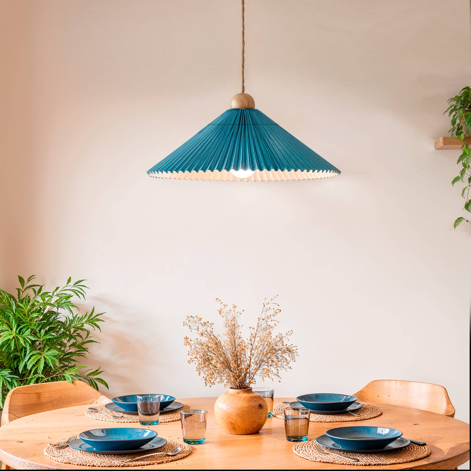 Lampa Wisząca Drewno i Materiał Luanda - widok 2
