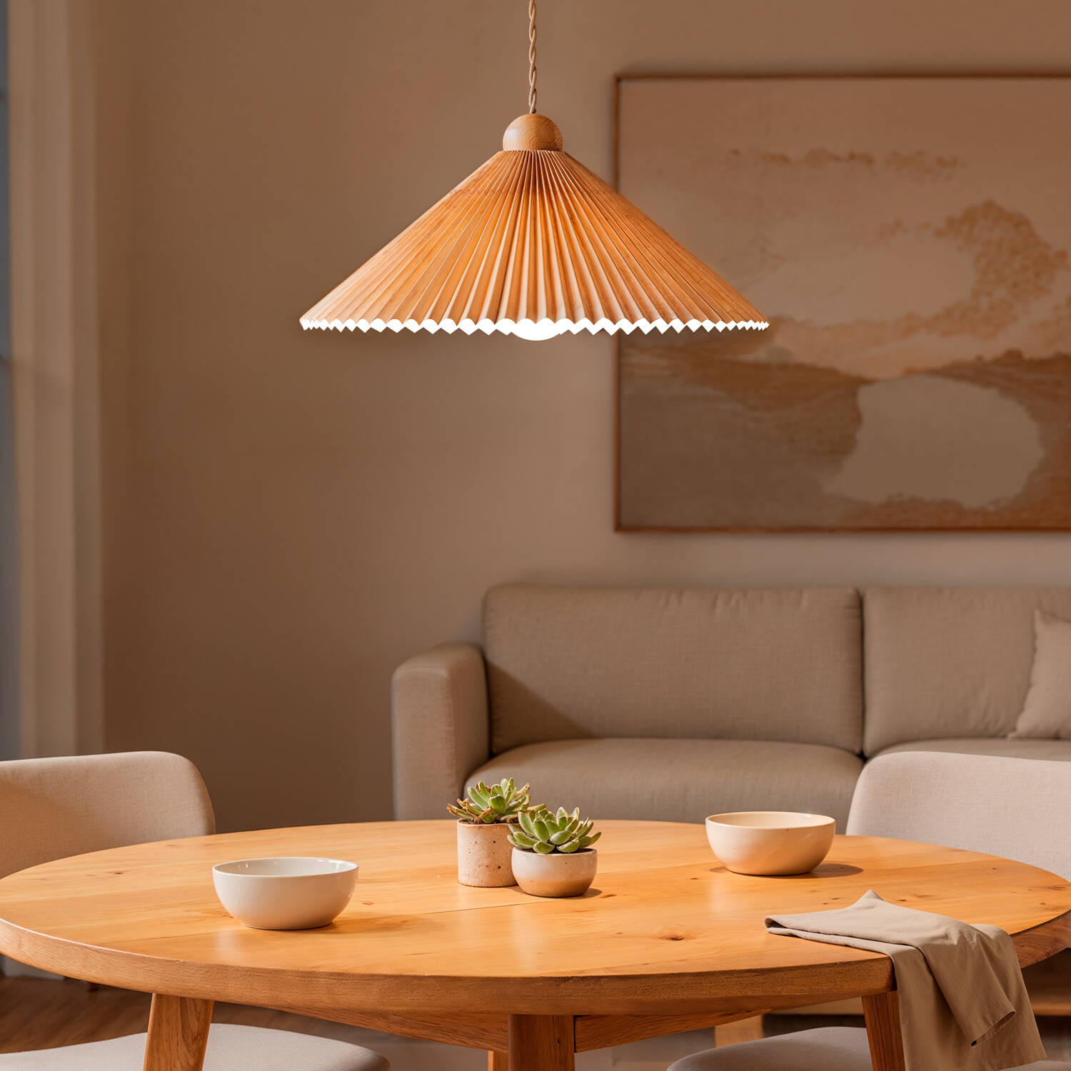 Lampa Wisząca Drewno i Materiał Luanda - widok 2