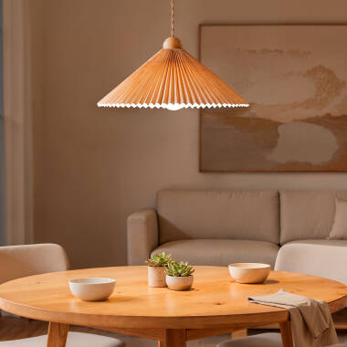 Immagine di Lampada a Sospensione Legno e Tessuto Luanda