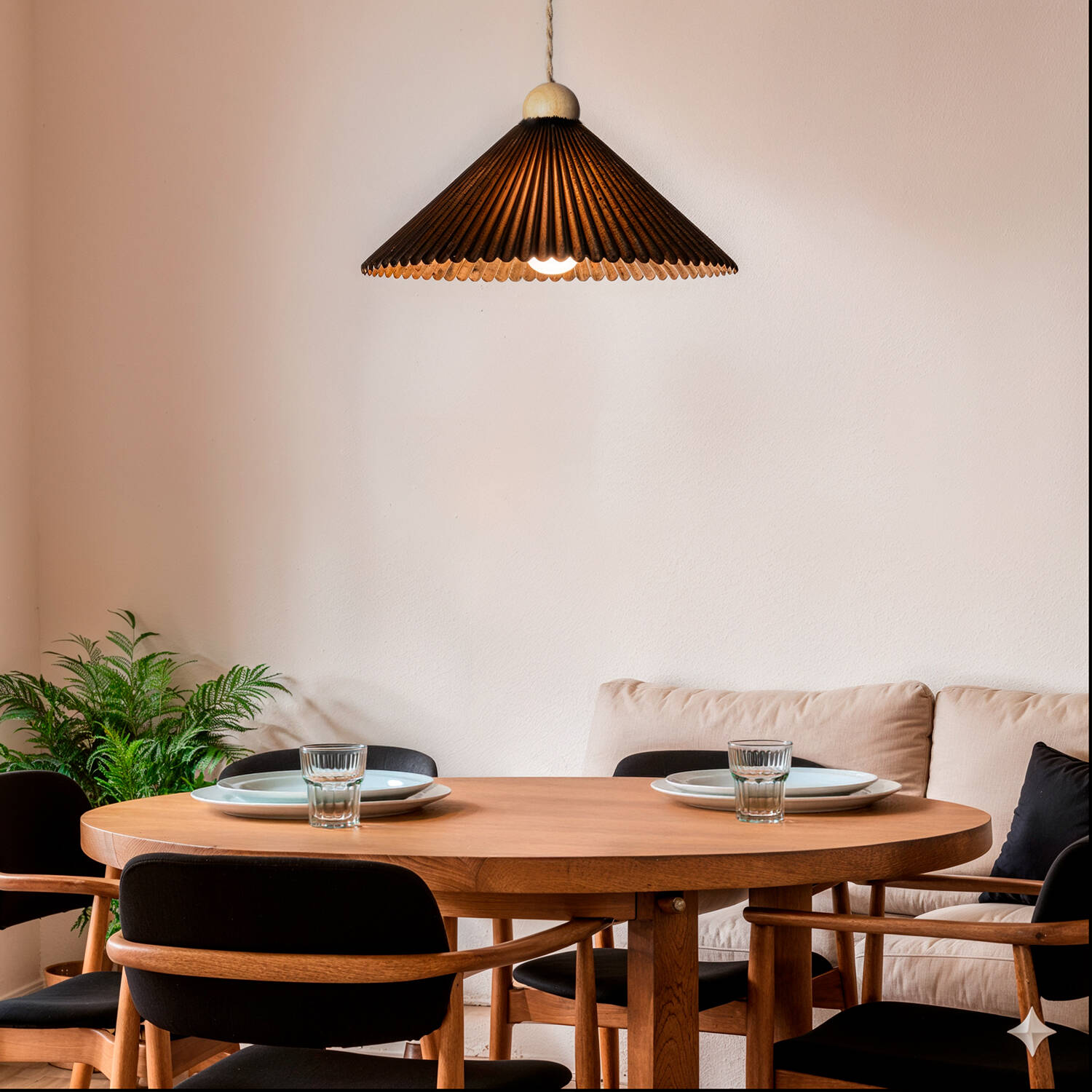 Lampa Wisząca Drewno i Materiał Luanda - widok 2